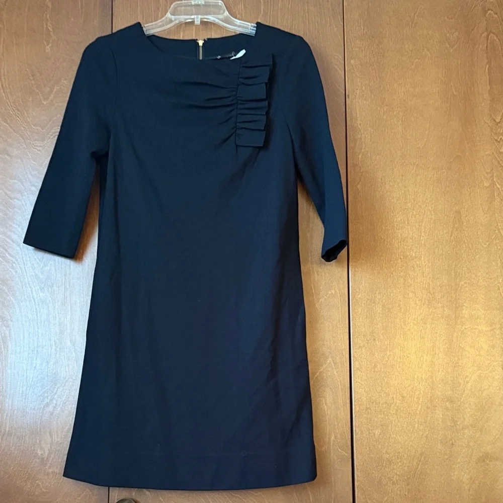 Kate Spade Livia Ponte Knit Ruffle Front Black 3/4 Sleeves Sz 2
